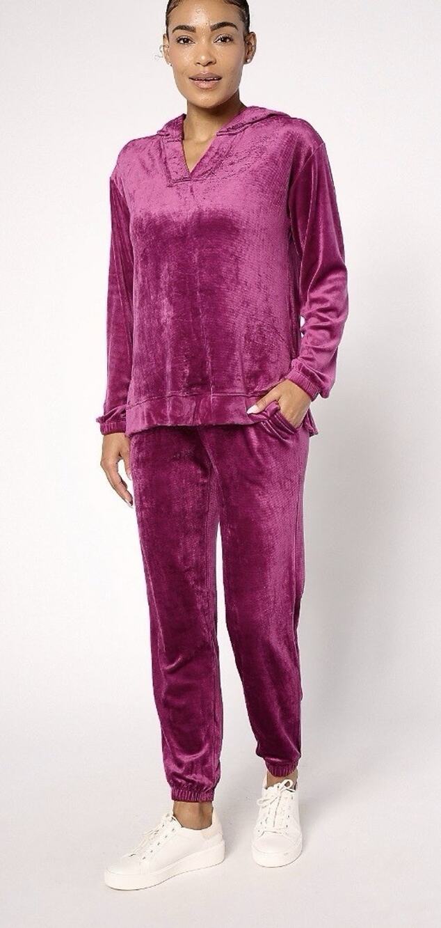 Carole Hochman Lounge Set Hoodie & Jogger Velour Berry Wine Womens Medium